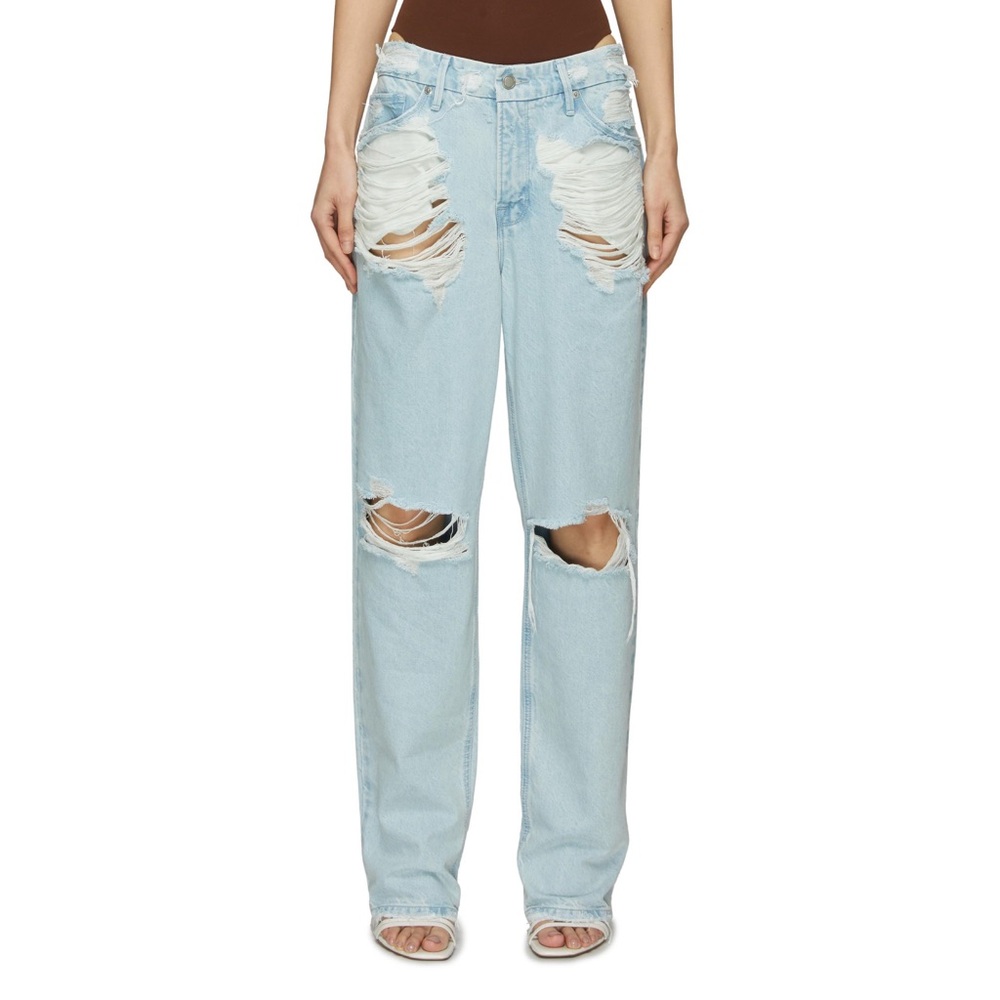 NWT Good American 90's Icon Distressed High-rise Jeans In Blue - Size 14/32